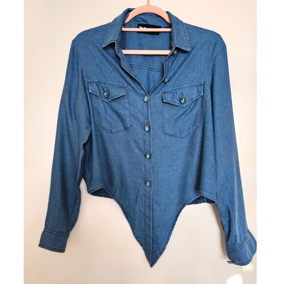 The Kooples Lyocell Western Turquoise Button Down Shirt, 2 (XS), Blue - Picture 2 of 11